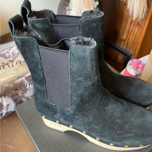 J. Crew Genuine Suede Black Chelsea Clog Ankle Boot size 38 8 NIB